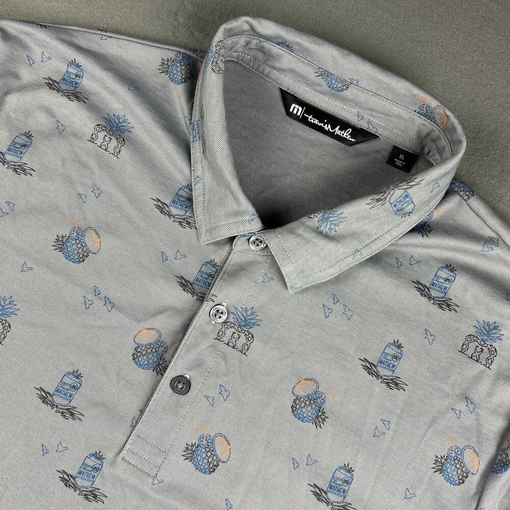Travis Mathew Golf Polo Shirt Pineapple Island Print Men’s XL Gray